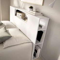 Testiera Letto Bianco Vani Libreria Piazza e Mezza, Matrimoniale 23x157 cm - Bonner