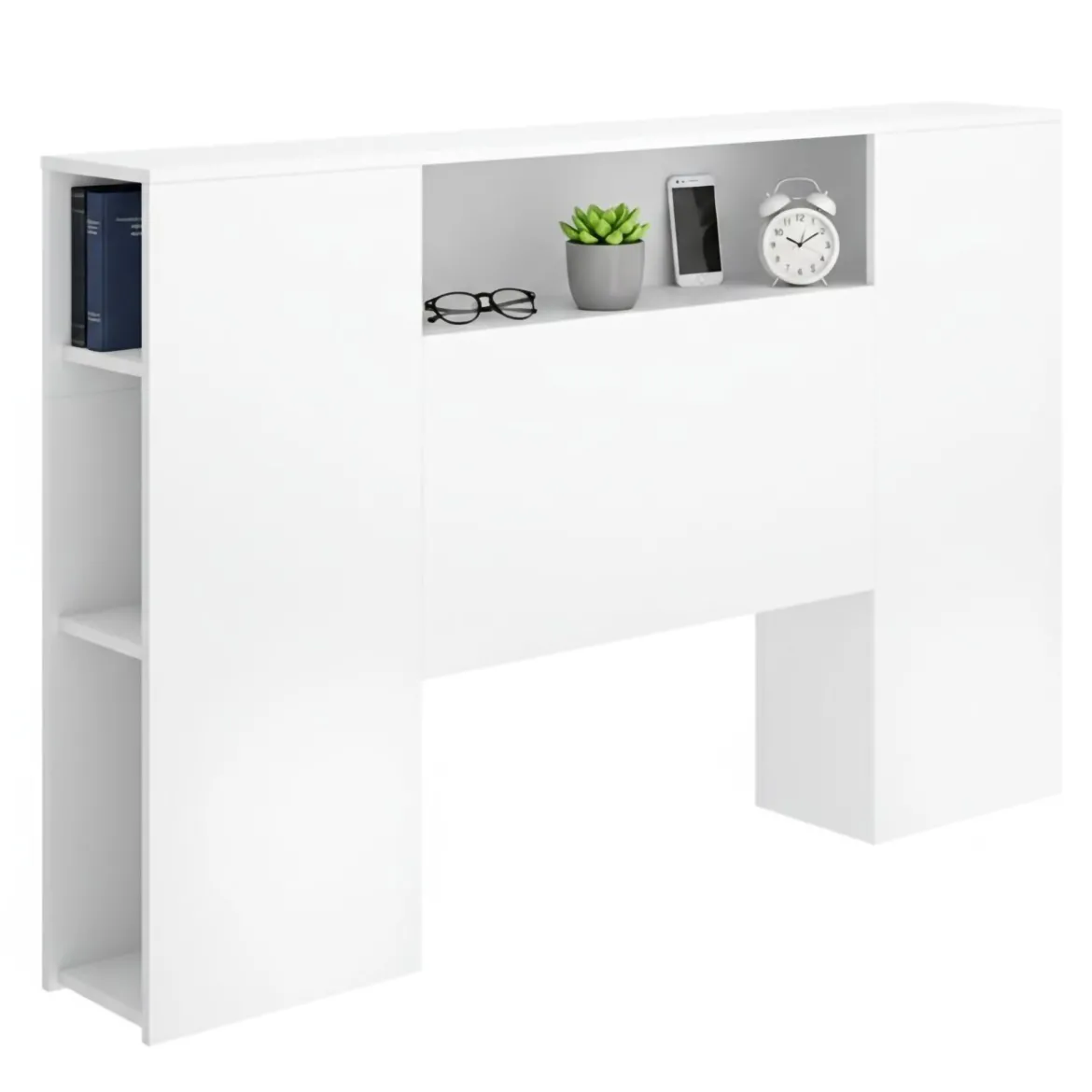 Testiera Letto Bianco Vani Libreria Piazza e Mezza, Matrimoniale 23x157 cm - Bonner