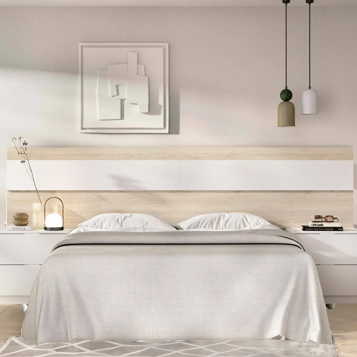 Testiera Letto Marrone Bianco Matrimoniale Colore Struttura Bianco 248x34.2 cm, - Trudy
