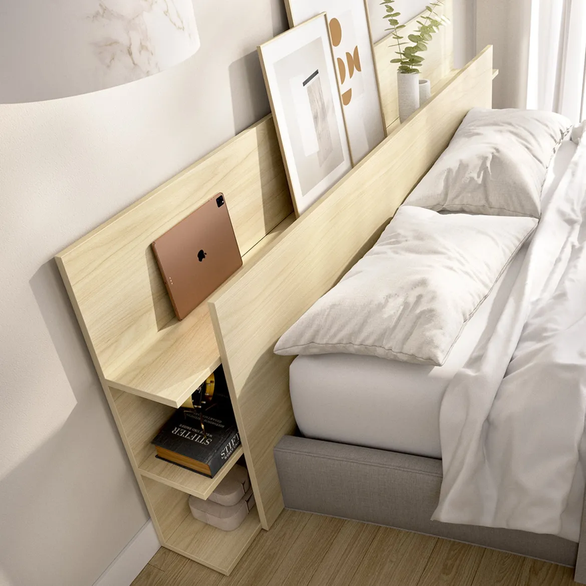 Testiera Letto Marrone Rovere Vani Libreria Piazza e Mezza 19x181 cm - Socorro