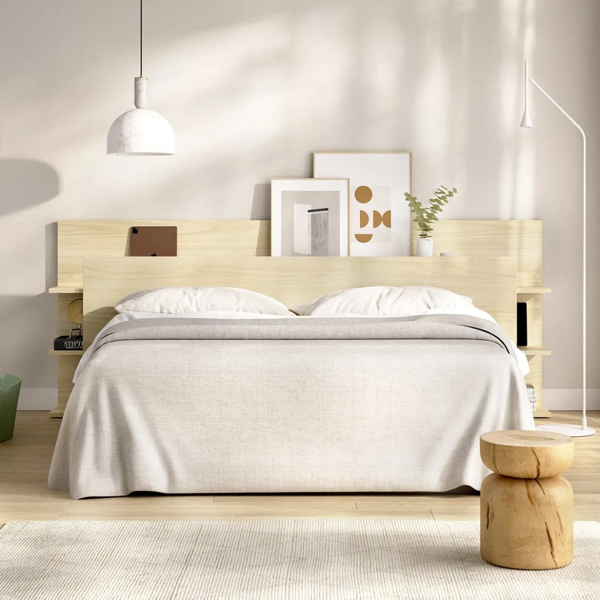 Testiera Letto Marrone Rovere Vani Libreria Piazza e Mezza 19x181 cm - Socorro