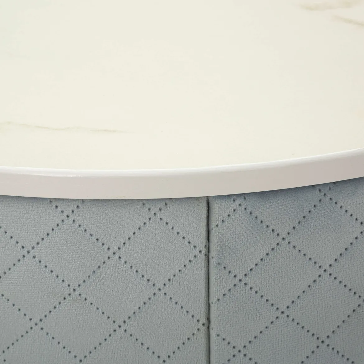 Toeletta Azzurro Celeste oro un Cassetto Rivestimento in Velluto Trapuntato 52x52x70h cm, Sfumatura Colore Struttura Celeste - Mbale