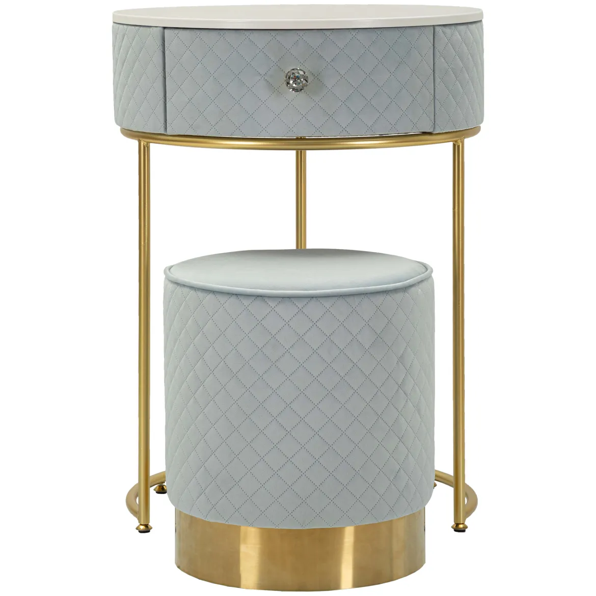 Toeletta Azzurro Celeste oro un Cassetto Rivestimento in Velluto Trapuntato 52x52x70h cm, Sfumatura Colore Struttura Celeste - Mbale