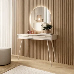 Toeletta Beige Cashmere 2 Cassetti Sfumatura Colore Ripiano Cashmere 187x40x52h cm, Materiale Struttura in Metallo - Katilaka