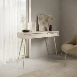 Toeletta Beige Cashmere 2 Cassetti Sfumatura Colore Ripiano Cashmere 187x40x52h cm, Materiale Struttura in Metallo - Katilaka