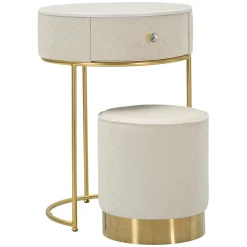 Toeletta Bianco Crema oro un Cassetto Rivestimento in Velluto Trapuntato 52x52x70h cm, Sfumatura Colore Struttura Crema - Mbale