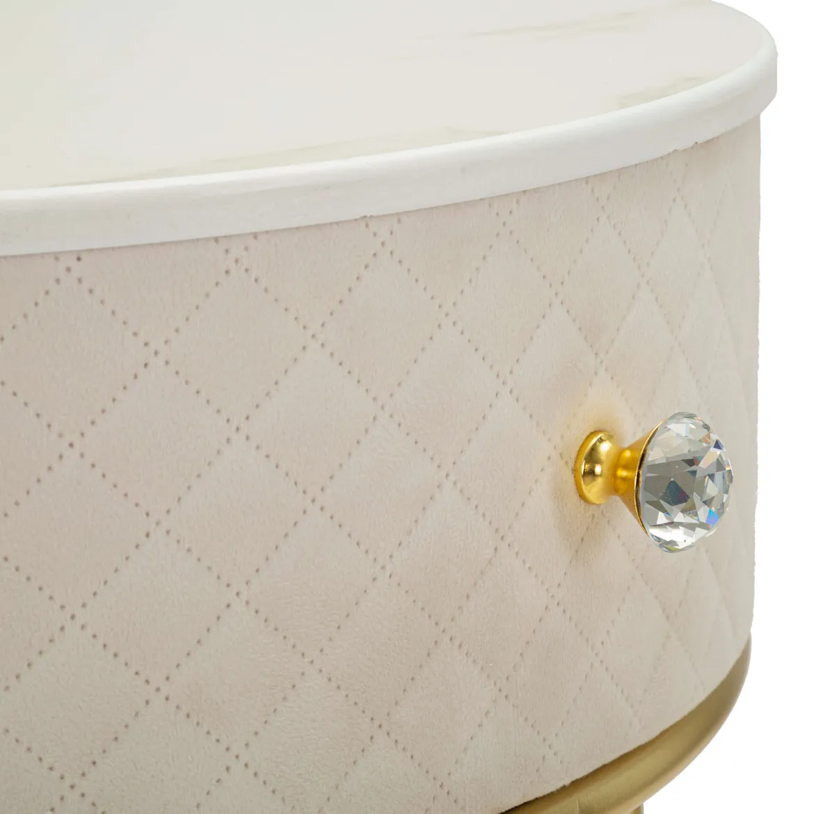 Toeletta Bianco Crema oro un Cassetto Rivestimento in Velluto Trapuntato 52x52x70h cm, Sfumatura Colore Struttura Crema - Mbale