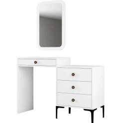 Toeletta Bianco Marrone Noce Specchio Incluso 4 Cassetti 124x40x85h cm, con Piedini - Meltina