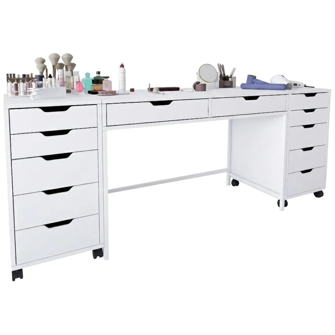 Toeletta Bianco Nero Specchio Incluso 2 Cassetti 103x40x112h cm, Colore Struttura Nero - Longhena