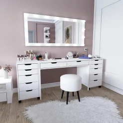 Toeletta Bianco Nero Specchio Incluso 2 Cassetti 103x40x112h cm, Colore Struttura Nero - Longhena
