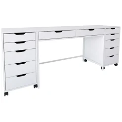 Toeletta Bianco Nero Specchio Incluso 12 Cassetti 200x55x77h cm, Luci Incluse - Lagunare