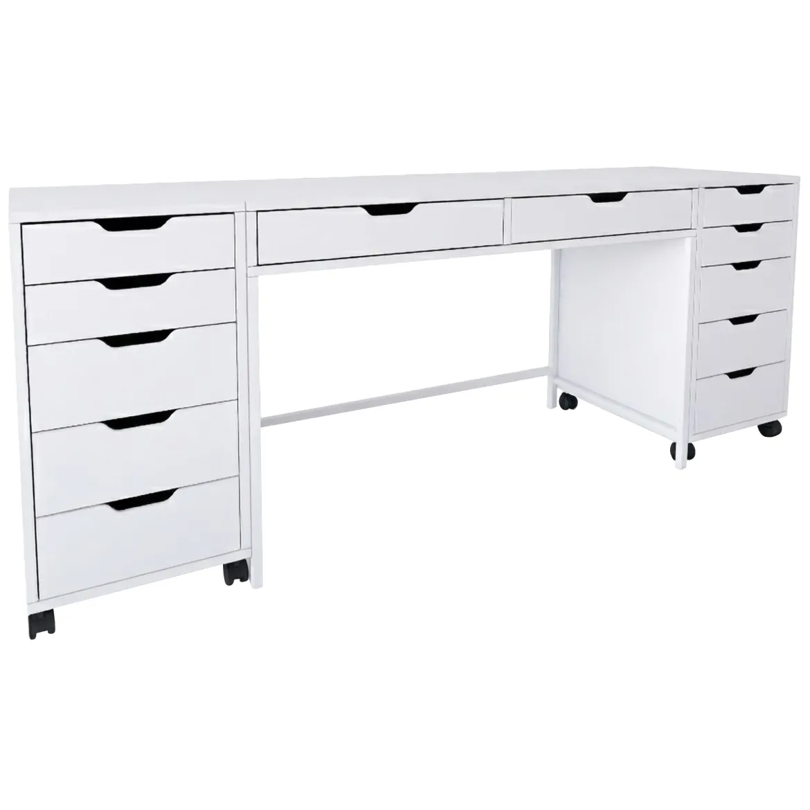 Toeletta Bianco Nero Specchio Incluso 12 Cassetti 200x55x77h cm, Luci Incluse - Lagunare