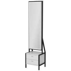 Toeletta Bianco Nero Specchio Incluso 2 Cassetti 41x35x170h cm, Un'anta - Sicamino