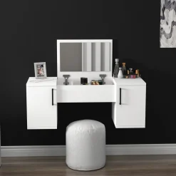 Toeletta Bianco Nero Specchio Incluso 3 Ante 100x35x74h cm, Colore Struttura Nero - Cicerale