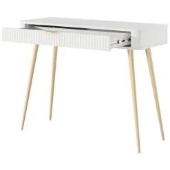 Toeletta Bianco oro un Cassetto Materiale Struttura in Metallo 100x38x78h cm, Materiale Piano in Legno Nobilitato - Katerara