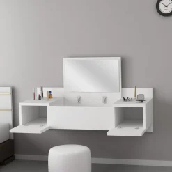 Toeletta Bianco Specchio Incluso 3 Ante 100x39x33h cm, Materiale Piano in Legno Nobilitato - Selci