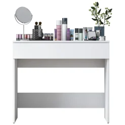 Toeletta Bianco Specchio Incluso un Cassetto 90x45x77h cm, Materiale Piano in Legno Nobilitato - Fele