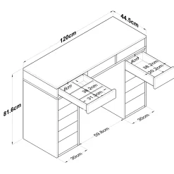 Toeletta Bianco Trasparente Specchio Incluso 13 Cassetti 120x45x82h cm, Colore Struttura Trasparente - Tirolo