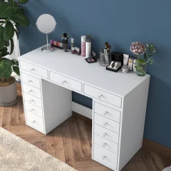 Toeletta Bianco Trasparente Specchio Incluso 13 Cassetti 120x45x82h cm, Colore Struttura Trasparente - Tirolo