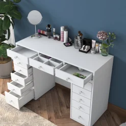 Toeletta Bianco Trasparente Specchio Incluso 13 Cassetti 120x45x82h cm, Colore Struttura Trasparente - Tirolo