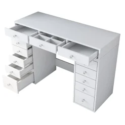 Toeletta Bianco Trasparente Specchio Incluso 13 Cassetti 120x45x82h cm, Colore Struttura Trasparente - Tirolo