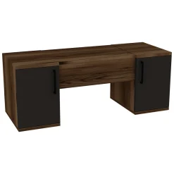 Toeletta Marrone Noce Nero Antracite Specchio Incluso 3 Ante 100x36x74h cm, Colore Ripiano Marrone - Ruviano