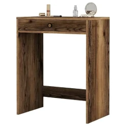 Toeletta Marrone Noce Specchio Incluso un Cassetto 70x85x40h cm, Materiale Piano in Legno Nobilitato - Carde