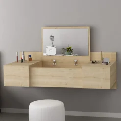 Toeletta Marrone Specchio Incluso 3 Ante 100x39x33h cm, Materiale Piano in Legno Nobilitato - Selci