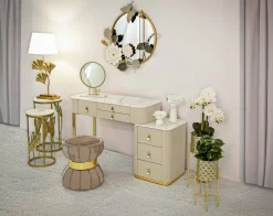 Toeletta moderna porta trucchi 120x40x75h cm crema e oro - Apoteosi