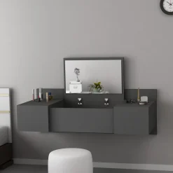 Toeletta Nero Specchio Incluso 3 Ante 100x39x33h cm, Materiale Piano in Legno Nobilitato - Selci