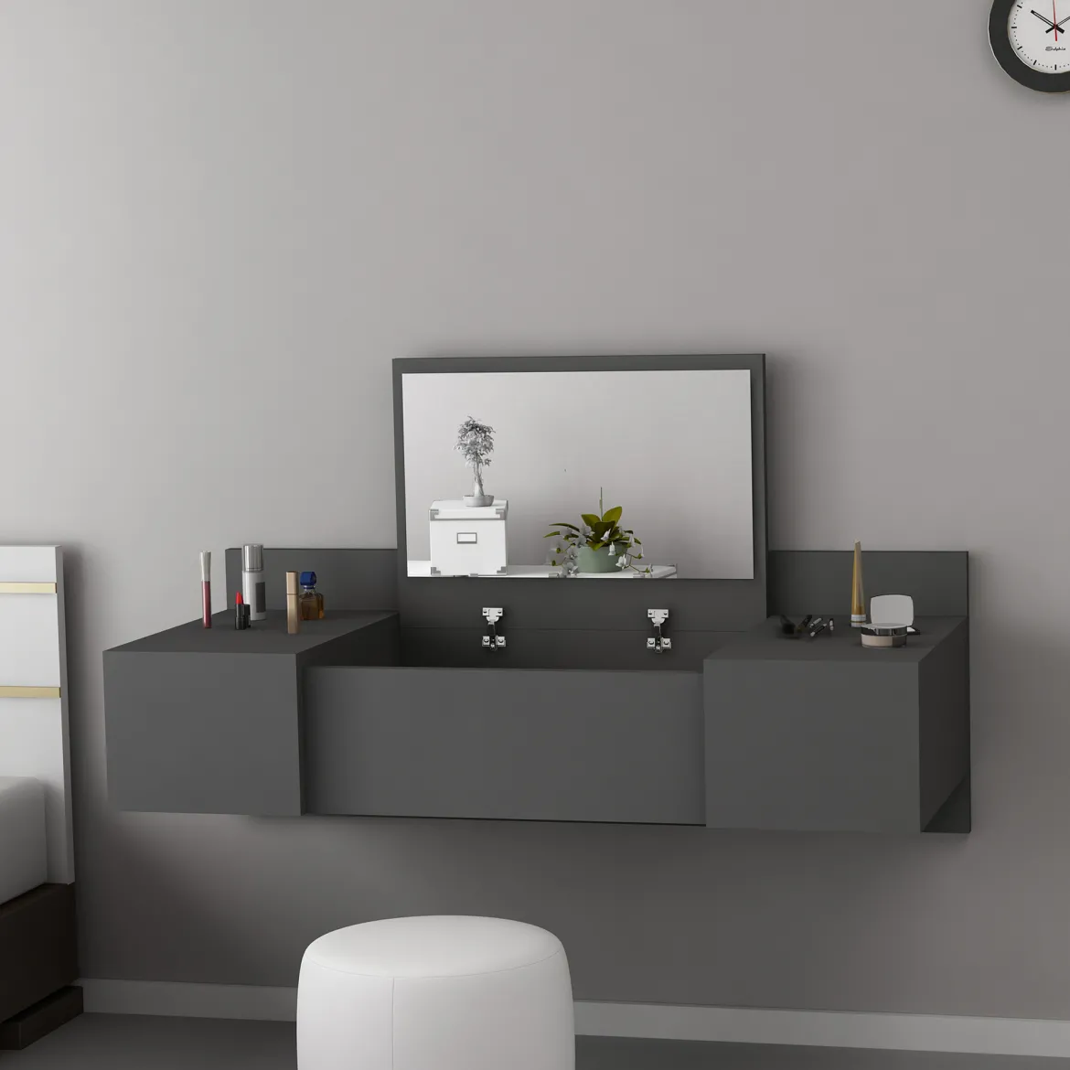 Toeletta Nero Specchio Incluso 3 Ante 100x39x33h cm, Materiale Piano in Legno Nobilitato - Selci