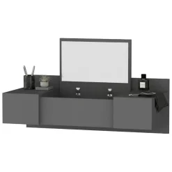 Toeletta Nero Specchio Incluso 3 Ante 100x39x33h cm, Materiale Piano in Legno Nobilitato - Selci