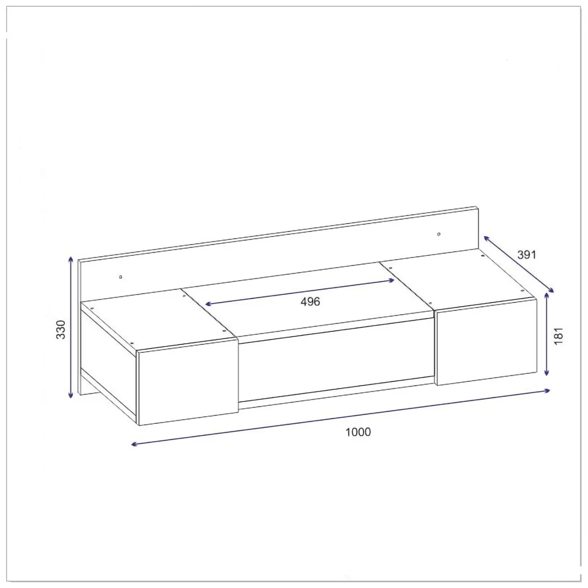 Toeletta Nero Specchio Incluso 3 Ante 100x39x33h cm, Materiale Piano in Legno Nobilitato - Selci