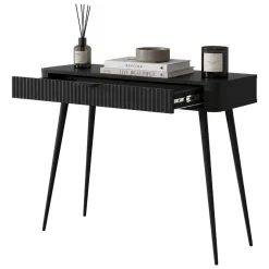 Toeletta Nero un Cassetto Materiale Struttura in Metallo 100x38x78h cm, Materiale Piano in Legno Nobilitato - Katerara