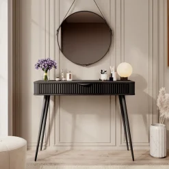 Toeletta Nero un Cassetto Materiale Struttura in Metallo 100x38x78h cm, Materiale Piano in Legno Nobilitato - Katerara