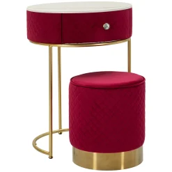 Toeletta Rosso oro un Cassetto Rivestimento in Velluto Trapuntato 52x52x70h cm, Materiale Struttura in Metallo - Mbale