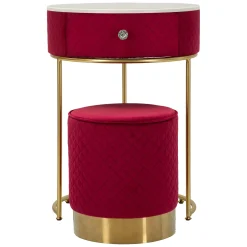 Toeletta Rosso oro un Cassetto Rivestimento in Velluto Trapuntato 52x52x70h cm, Materiale Struttura in Metallo - Mbale