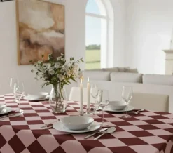 Tovaglia rettangolare no stiro 180x140 cm, tortora e bianco - Acrobata - By Sarah Balivo