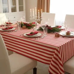 Tovaglia rettangolare no stiro 240x140 cm, beige e rosso scuro - Equilibrista - By Sarah Balivo