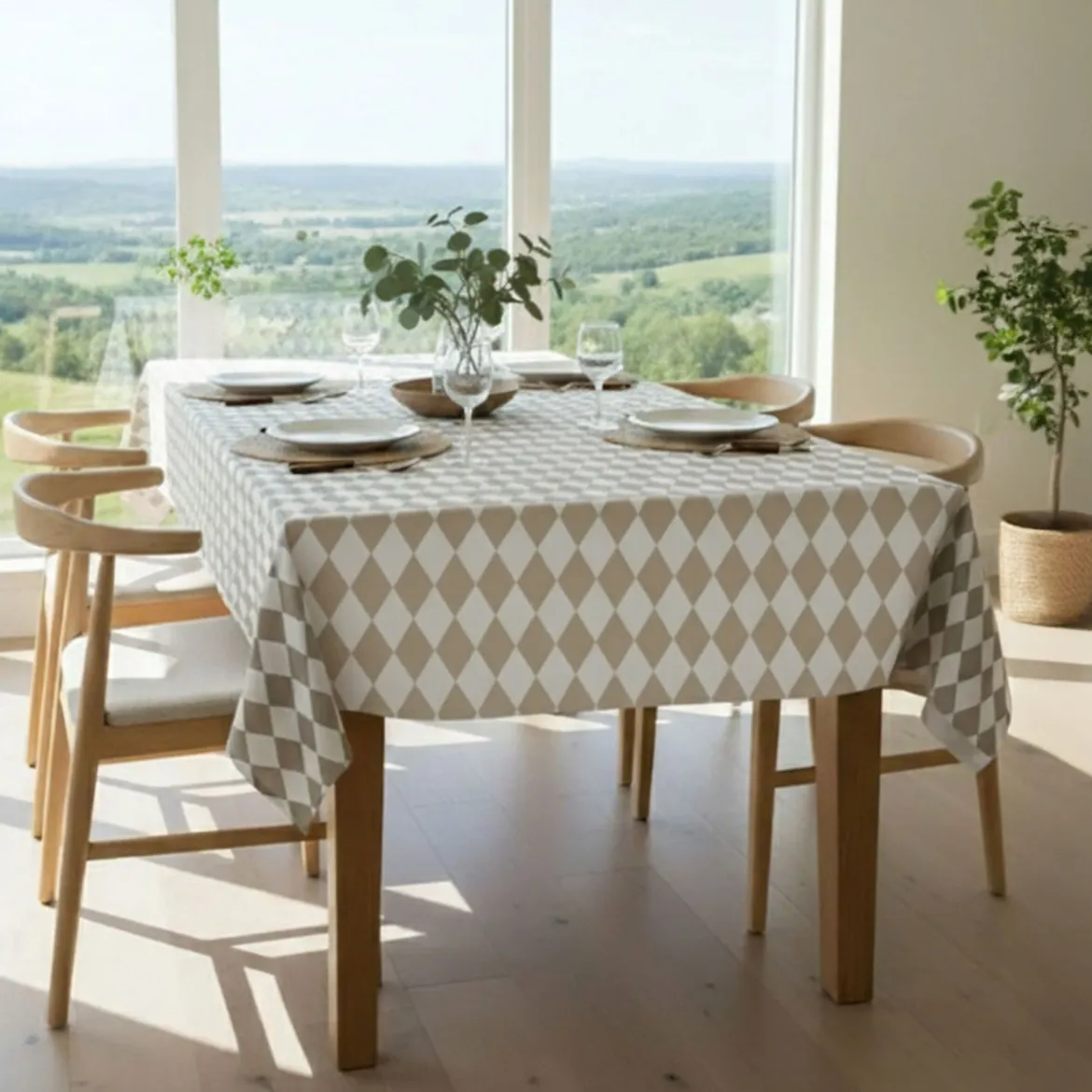Tovaglia rettangolare no stiro 270x140 cm, arancione e beige - Trapezista - By Sarah Balivo