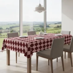 Tovaglia rettangolare no stiro 360x140 cm, rosa e bordeaux - Giocoliera - By Sarah Balivo