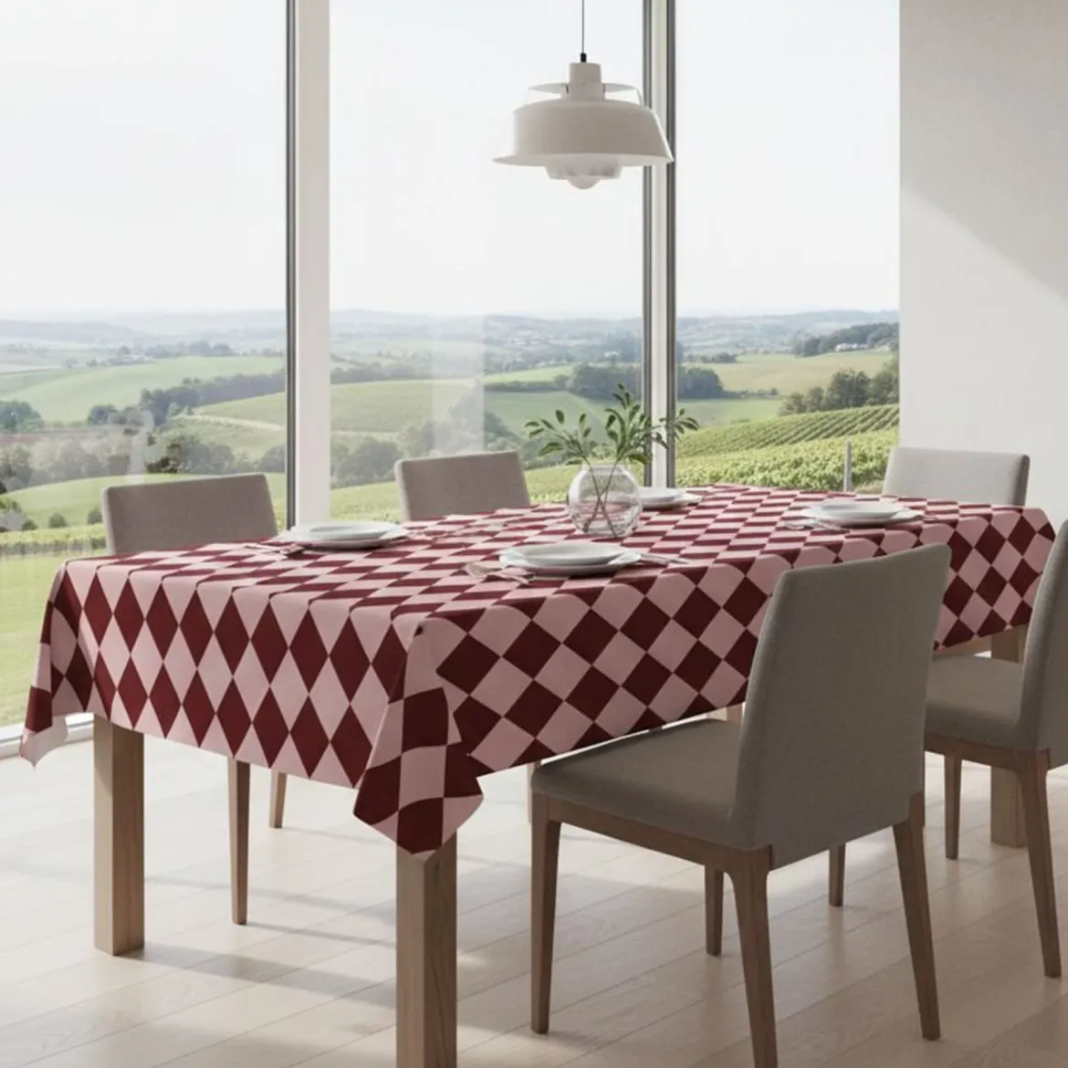 Tovaglia rettangolare no stiro 360x140 cm, tortora e bianco - Acrobata - By Sarah Balivo