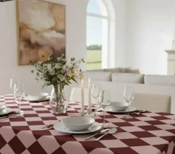 Tovaglia rettangolare no stiro 360x140 cm, tortora e bianco - Acrobata - By Sarah Balivo