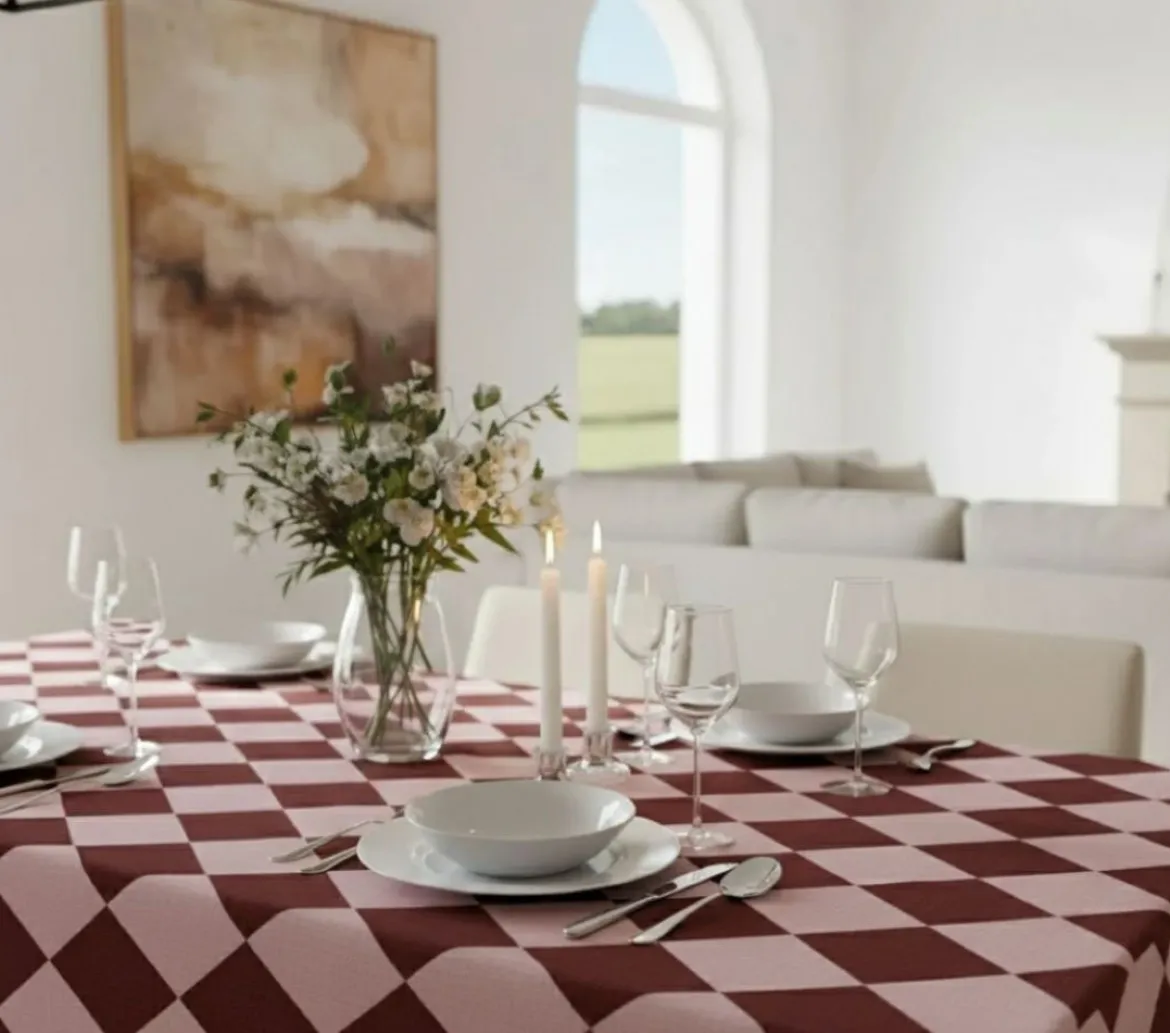 Tovaglia rettangolare no stiro 360x140 cm, tortora e bianco - Acrobata - By Sarah Balivo