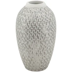 Vaso Argento Bianco Disegni con Linee Geometriche Colore Struttura Bianco, - Banatano