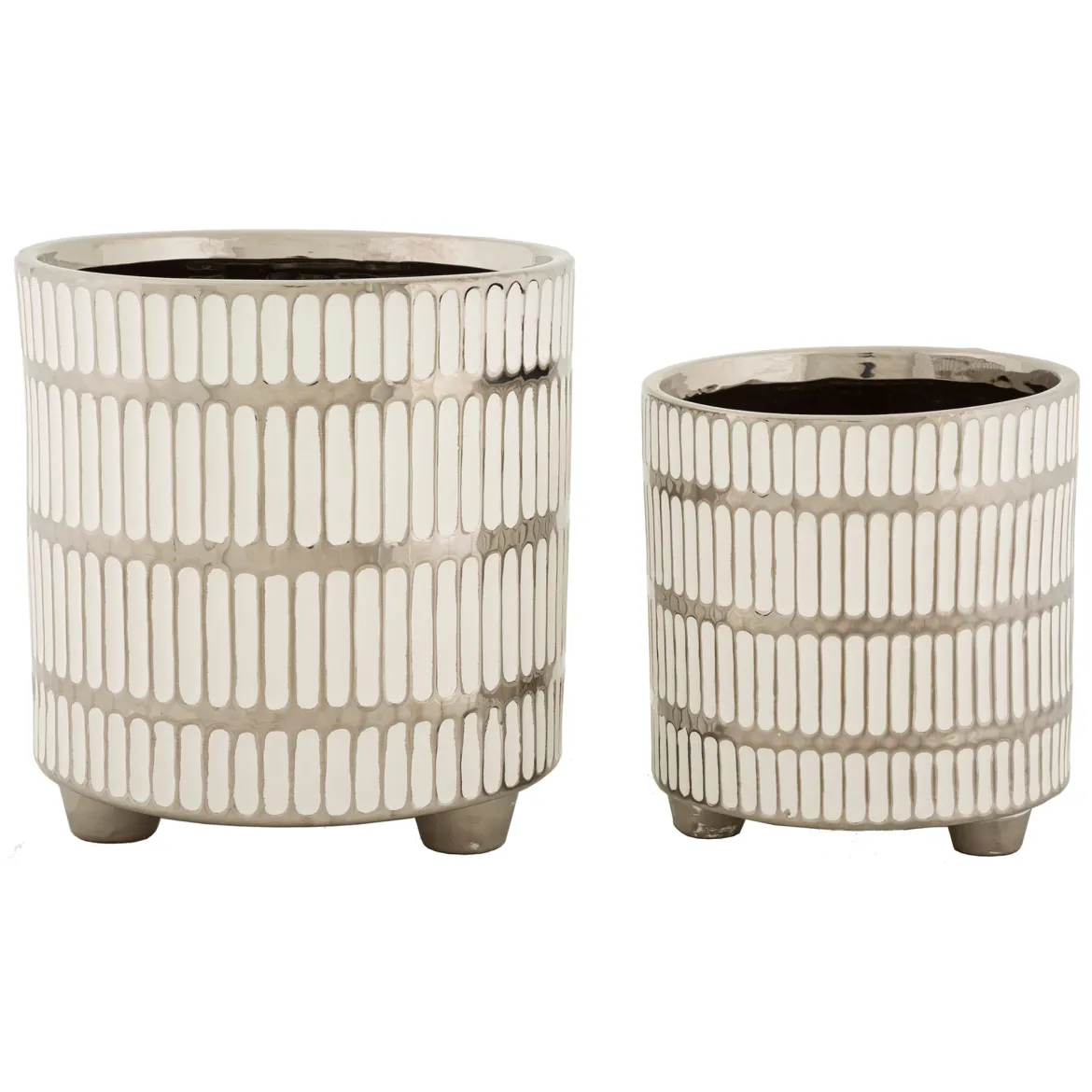 Vaso Argento Bianco set 2 Vasi Colore Struttura Bianco, Diametro Vaso Grande: 20, Vaso Piccolo: 16 cm - Banofa