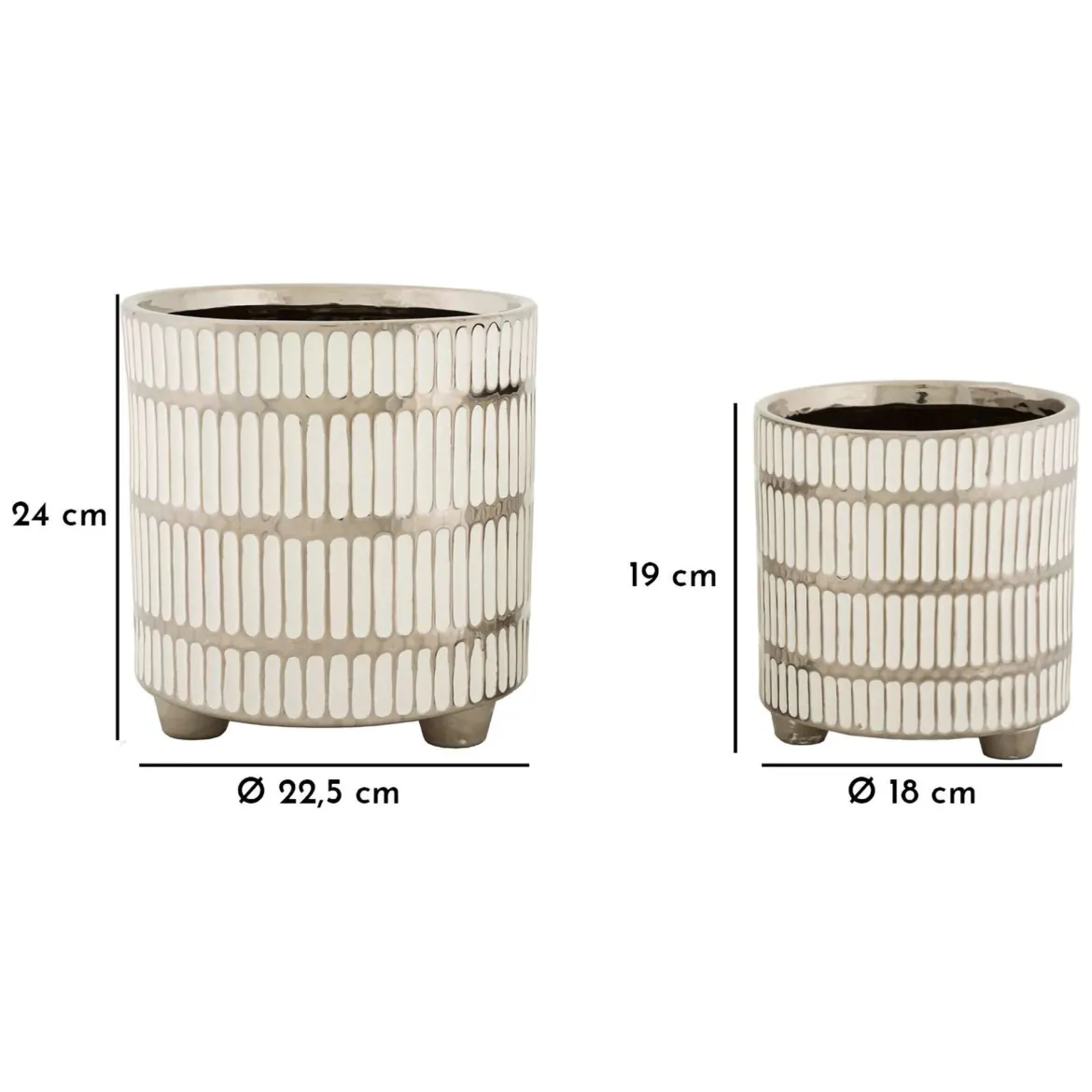 Vaso Argento Bianco set 2 Vasi Colore Struttura Bianco, Diametro Vaso Grande: 20, Vaso Piccolo: 16 cm - Banofa