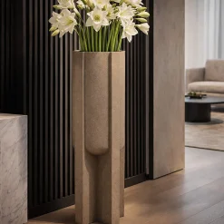 Vaso Beige Finitura Geometrica, - Fatigava