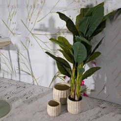 Vaso Beige Texture Verticale Effetto Legno Diametro Vaso Grande: 26.5, Vaso Medio: 20.5, Vaso Piccolo: 16.5 cm, - Bava