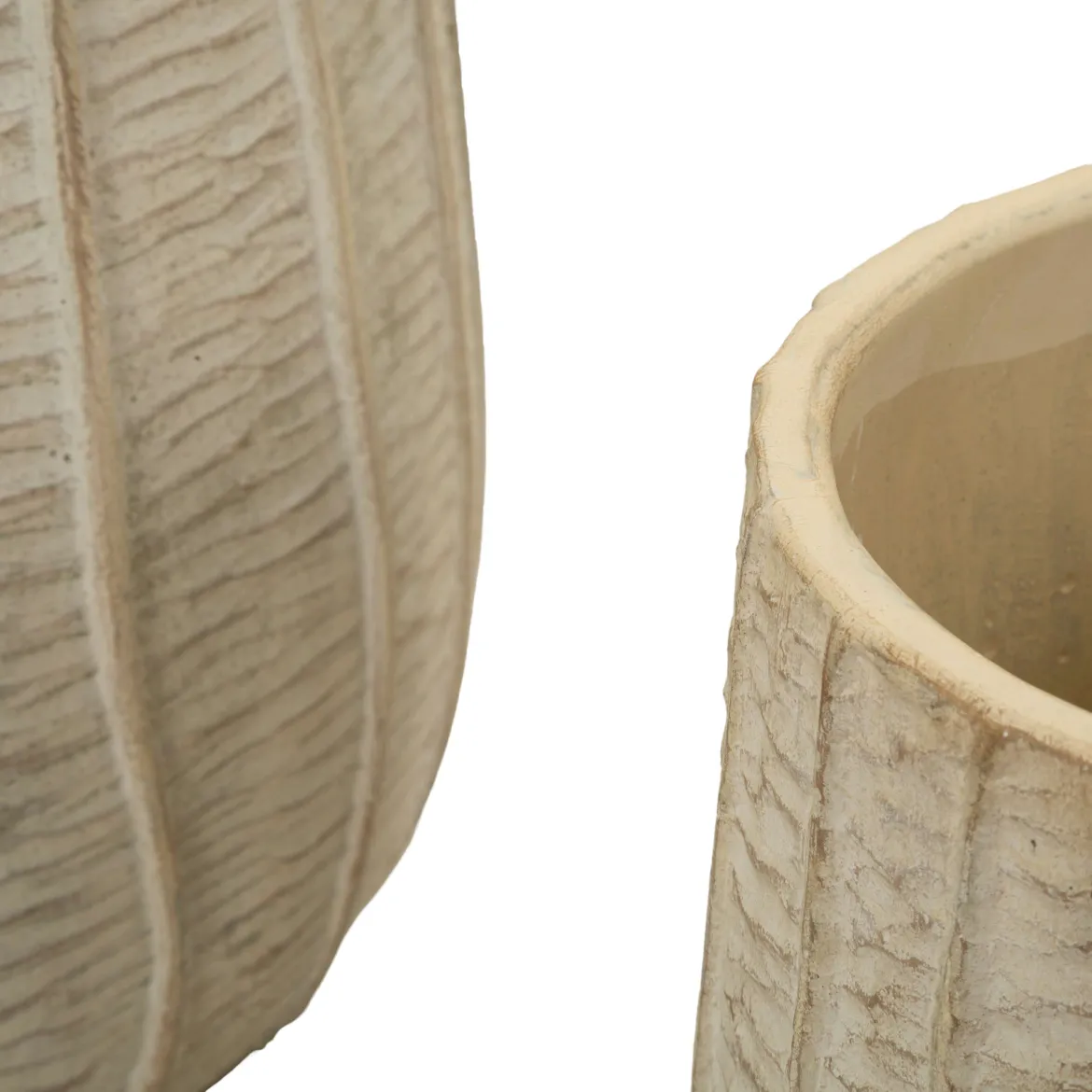 Vaso Beige Texture Verticale Effetto Legno Diametro Vaso Grande: 26.5, Vaso Medio: 20.5, Vaso Piccolo: 16.5 cm, - Bava